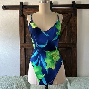 La Blanca Vintage Floral tropical High leg swimsuit hi cut Sz-6